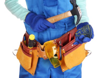 Tokmak üzerinde beyaz izole mavi tulum erkek Oluşturucu
