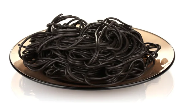 Black spaghetti isolated on white — Stock Photo, Image