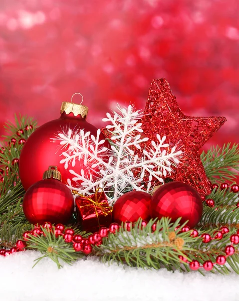 Christmas decoration on red background — Stock Photo, Image