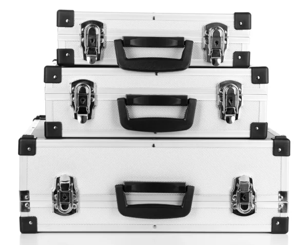 Silvery suitcases isolated on white — Stock Photo, Image