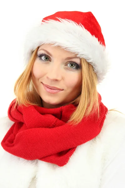 Fiatal szép nő visel a téli ruházat, elszigetelt fehér — Stock Fotó
