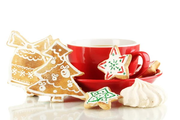 Christmas treats with cup of coffe isolated on white — Stock Photo, Image