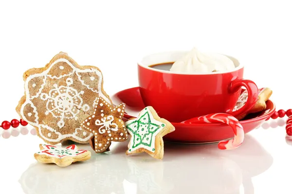 Christmas treats with cup of coffe isolated on white — Stock Photo, Image