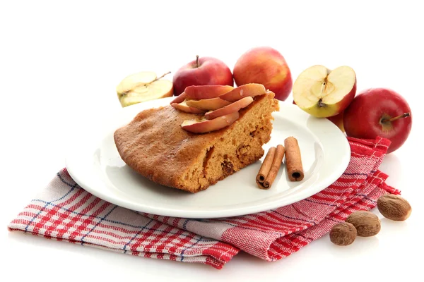Plátek chutné domácí koláč s jablky, isplated na bílém pozadí — Stock fotografie