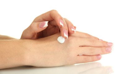 güzel kadın el kremi, üzerinde beyaz izole