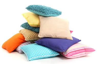 hill renkli yastıklar üzerinde beyaz izole