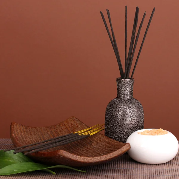 Aromatherapy setting on brown background — Stock Photo, Image