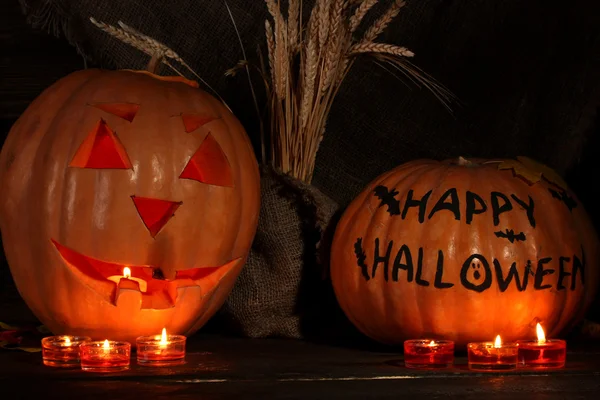 Halloween pompoenen op donkere achtergrond — Stockfoto