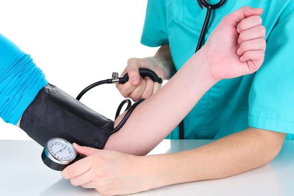 Misurazione della pressione sanguigna isolata su bianco — Foto Stock