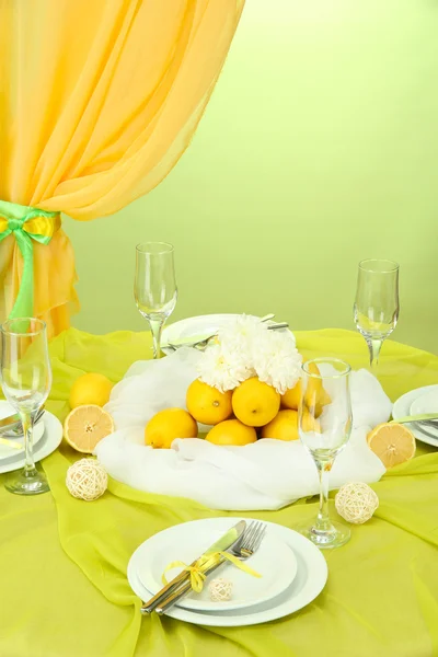 Beautiful holiday table setting with lemons, close up — Stock Photo, Image