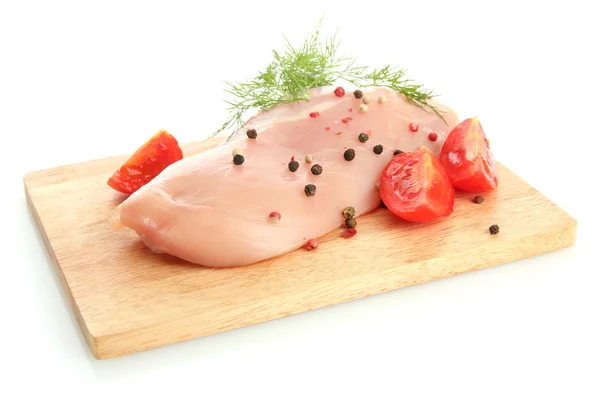 Raw chicken meat on cutting board, isolated on white — Stock Photo, Image