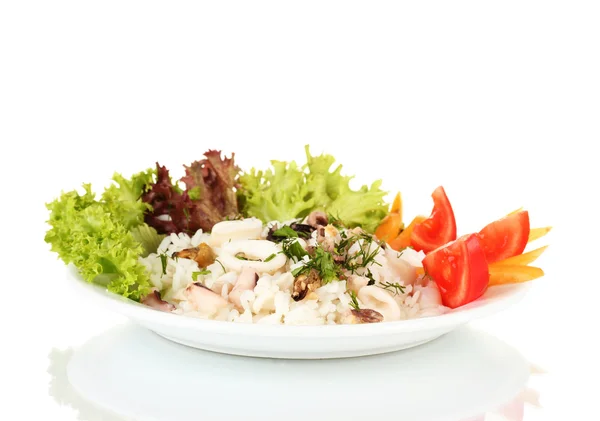 Delicatessen seafood salad with rice isolated on white — Stock Photo, Image