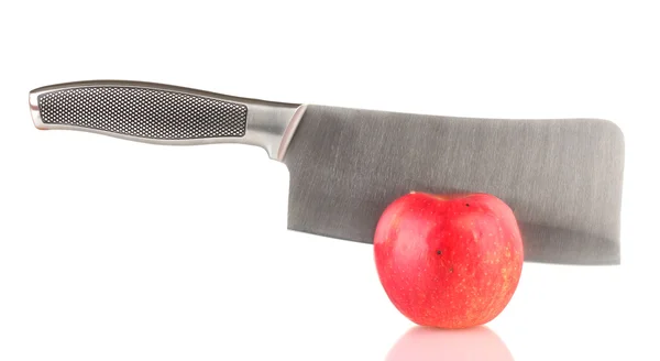 Червоне яблуко і ніж ізольовані на білому — стокове фото
