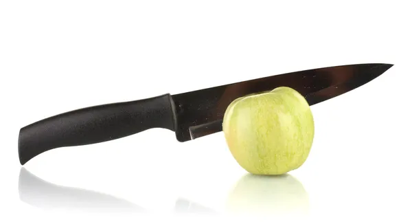 Groene appel en mes geïsoleerd op wit — Stockfoto