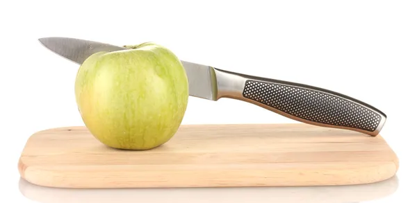 Red apple and knife on cutting board, isolated on white — Stock Photo, Image