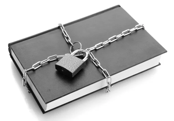 Black book with chain, isolated on white — Stock Photo, Image