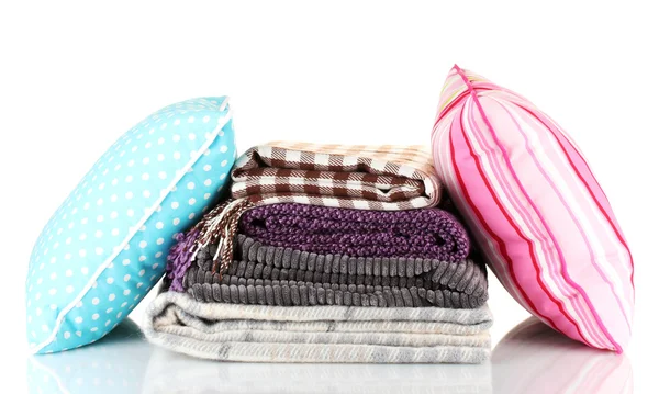 Plaids and color pillows, isolated on white — Stock Photo, Image