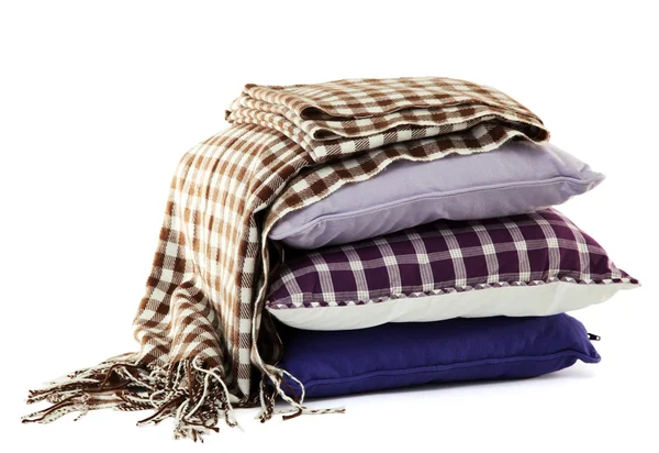 Wzgórze kolorowe poduszki i kratki na białym tle — Zdjęcie stockowe