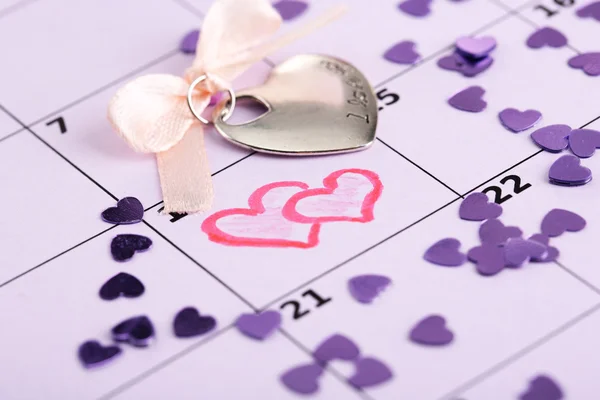 Jegyzetek, a naptár (Valentin-nap), zár-megjelöl — Stock Fotó