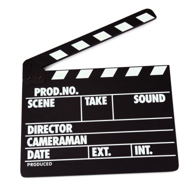 Film üretim clapper tahta üzerinde beyaz izole