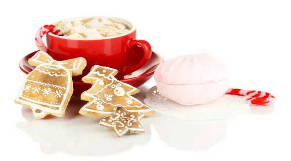 Tasse de café avec douceur de Noël isolé sur blanc — Photo