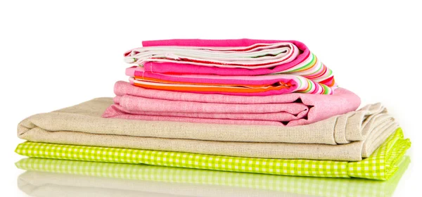 Pile of different fabrics isolated on white — Stock Photo, Image