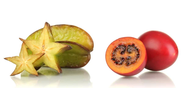 Ripe tamarillo and carambola isolated on white — Stock Photo, Image