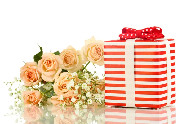 Giftbox and flowers isolated on white Stock Image