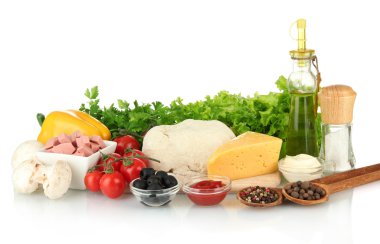 beyaz izole pizza için malzemeler