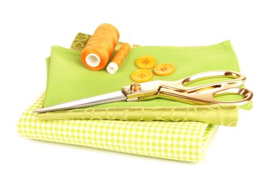 dikiş aksesuarları ve kumaş üzerine beyaz izole