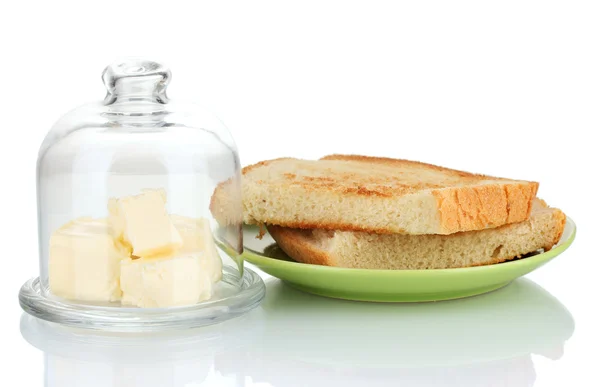 Mantequilla sobre platillo con tapa transparente, aislada sobre blanco —  Fotos de Stock