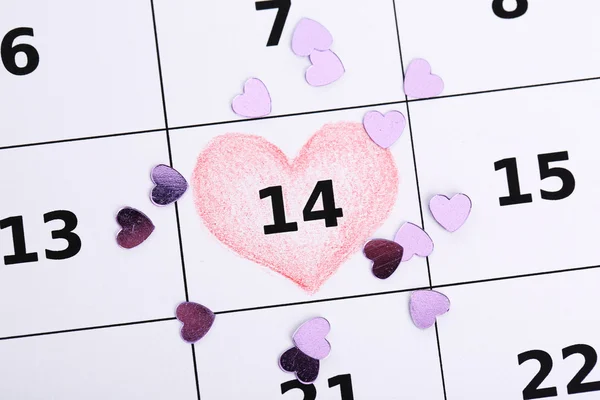 Notes on the calendar (valentines day), close-up — Stock Photo, Image