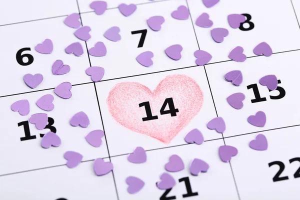 Notas sobre el calendario (día de San Valentín), primer plano — Foto de Stock