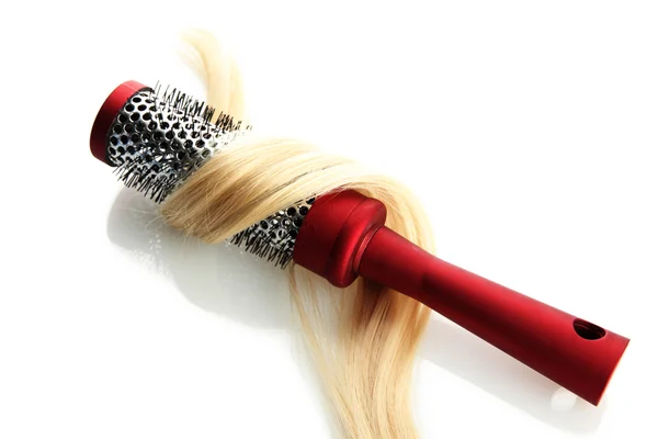 Cepillo peine con pelo, aislado en blanco — Foto de Stock