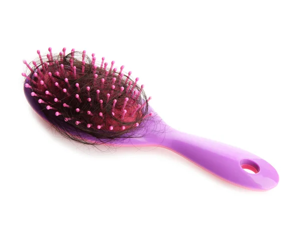 Comb brush with lost hair, isolated on white — Stock Photo, Image