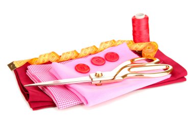 dikiş aksesuarları ve kumaş üzerine beyaz izole