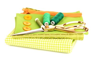 dikiş aksesuarları ve kumaş üzerine beyaz izole