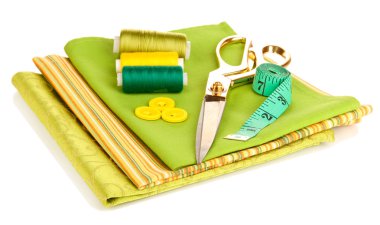 dikiş aksesuarları ve kumaş üzerine beyaz izole