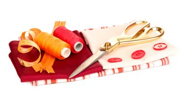 dikiş aksesuarları ve kumaş üzerine beyaz izole