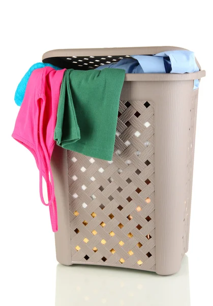 Beige laundry basket isolated on white — Stock Photo, Image