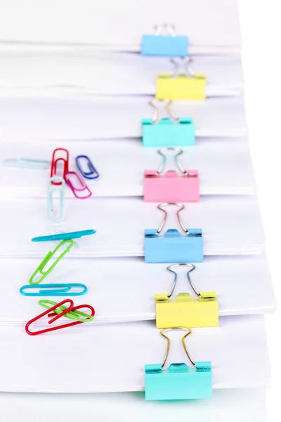 Documents with binder clips close up — Stock Photo, Image