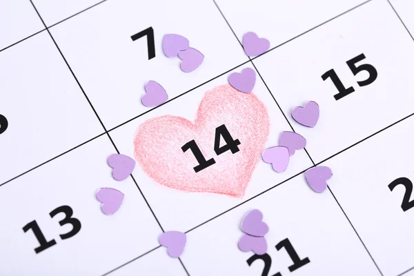 Notes on the calendar (valentines day), close-up — Stock Photo, Image