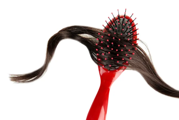 Cepillo peine con pelo, aislado en blanco — Foto de Stock