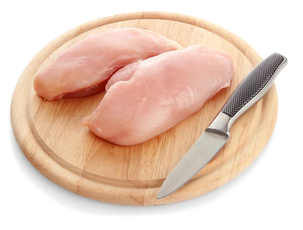 Raw chicken meat on cutting board, isolated on white — Stock Photo, Image