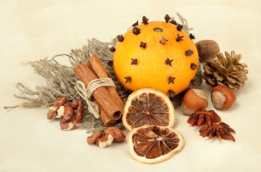 bej renkli arka plan üzerinde Noel baharat kompozisyonu