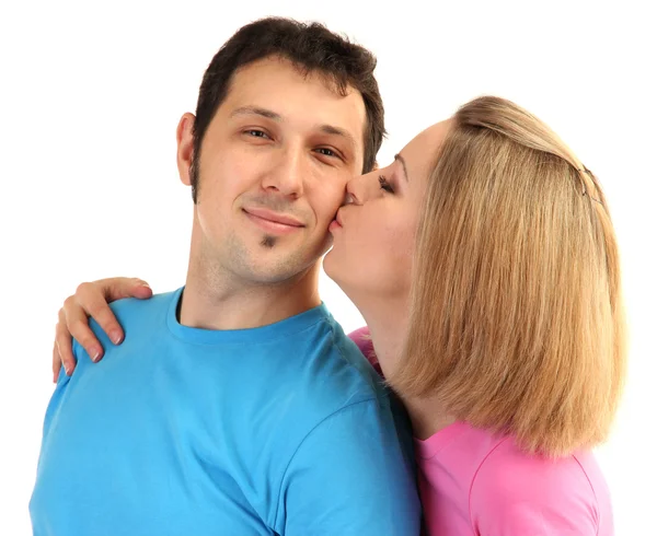 Casal amoroso isolado no branco — Fotografia de Stock