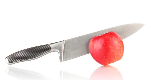 Maçã vermelha e faca isolada em branco — Fotografia de Stock