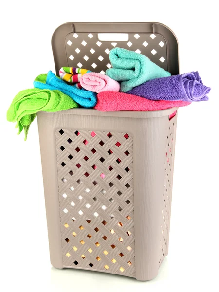 Beige laundry basket isolated on white — Stock Photo, Image