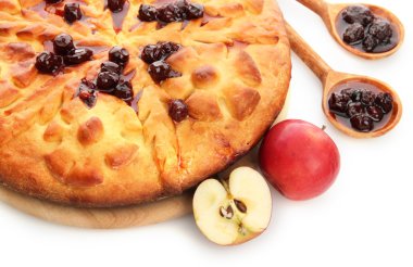 lezzetli ev yapımı pasta, elma ve reçel, üzerinde beyaz izole