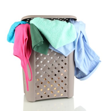 Beige laundry basket isolated on white